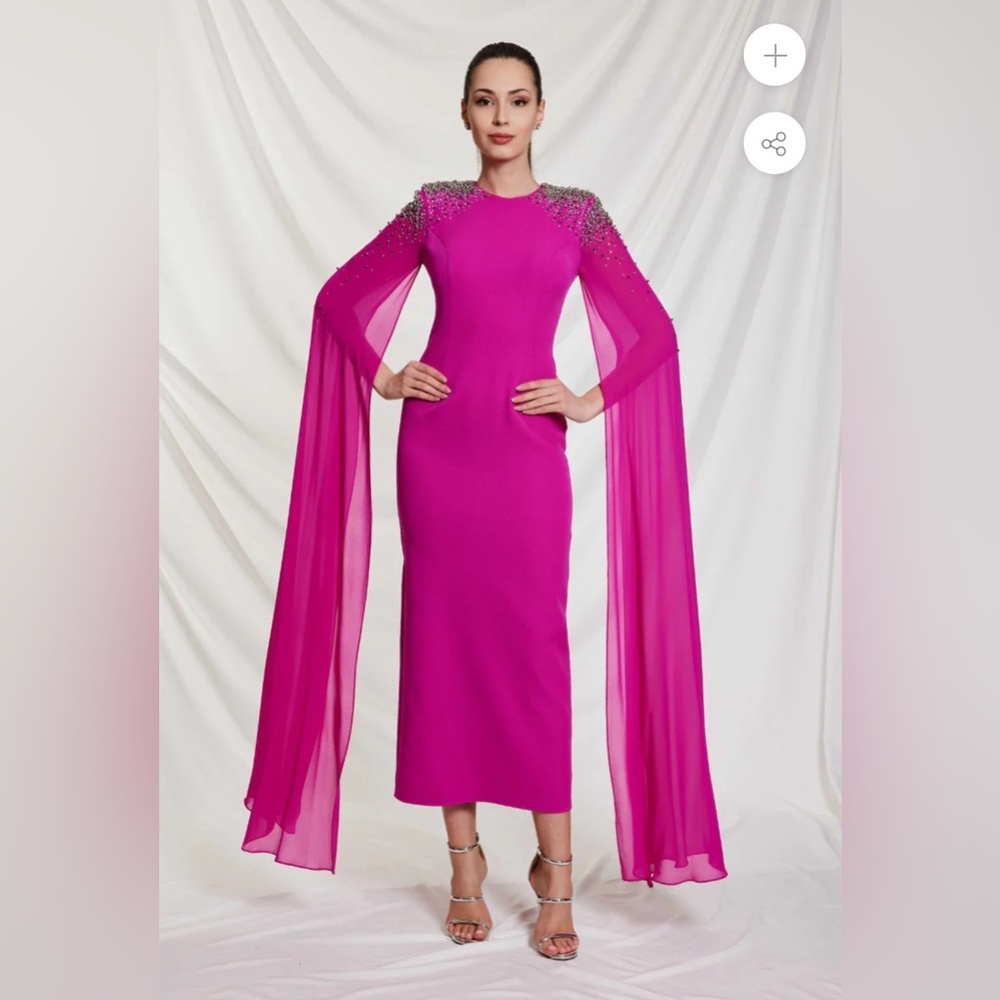 Women Fuchsia Cape Maxi Dress